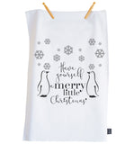 Penguin snowflakes Christmas tea towel