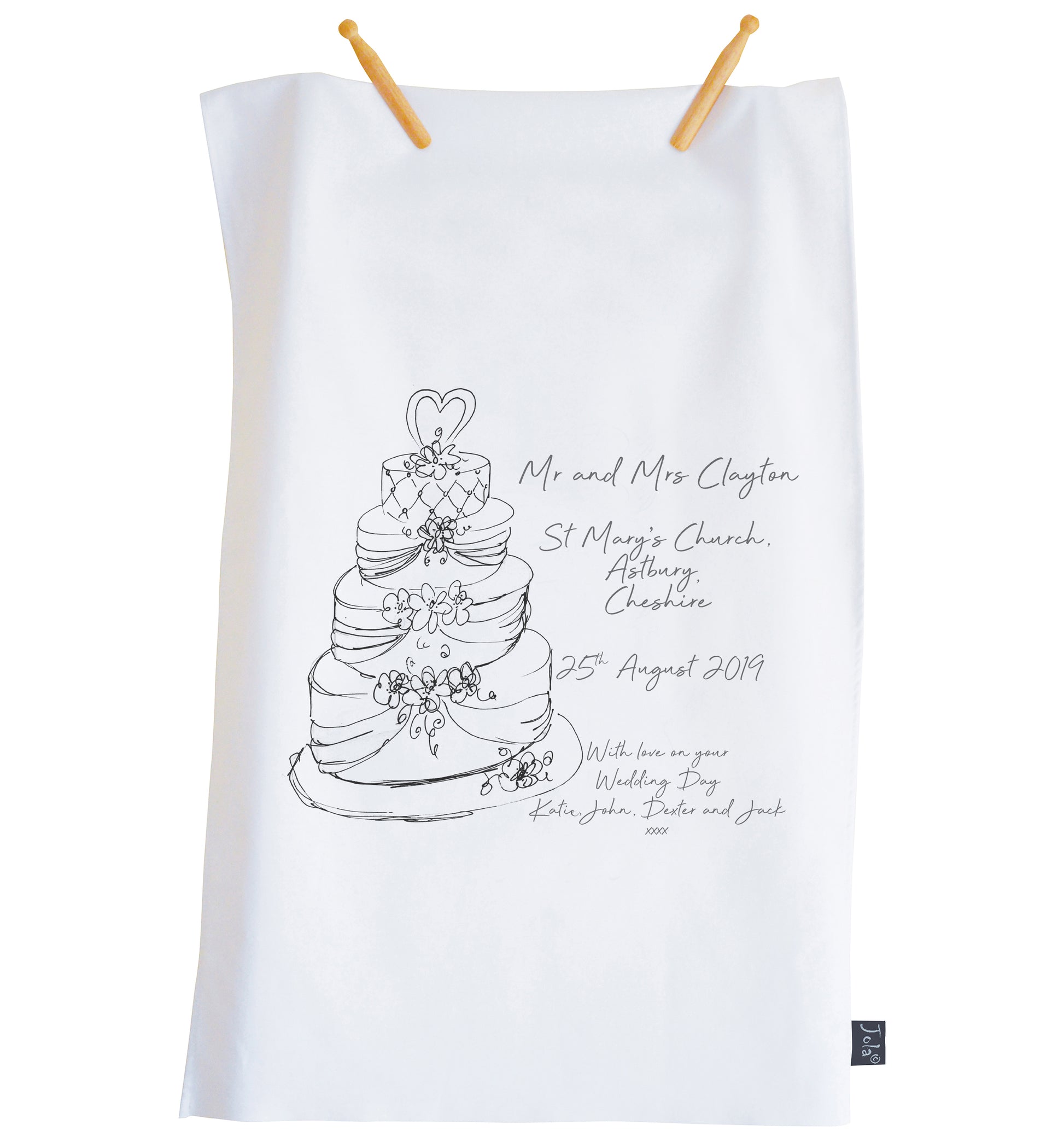 Wedding Cake Personalised tea towel - Jola Designs