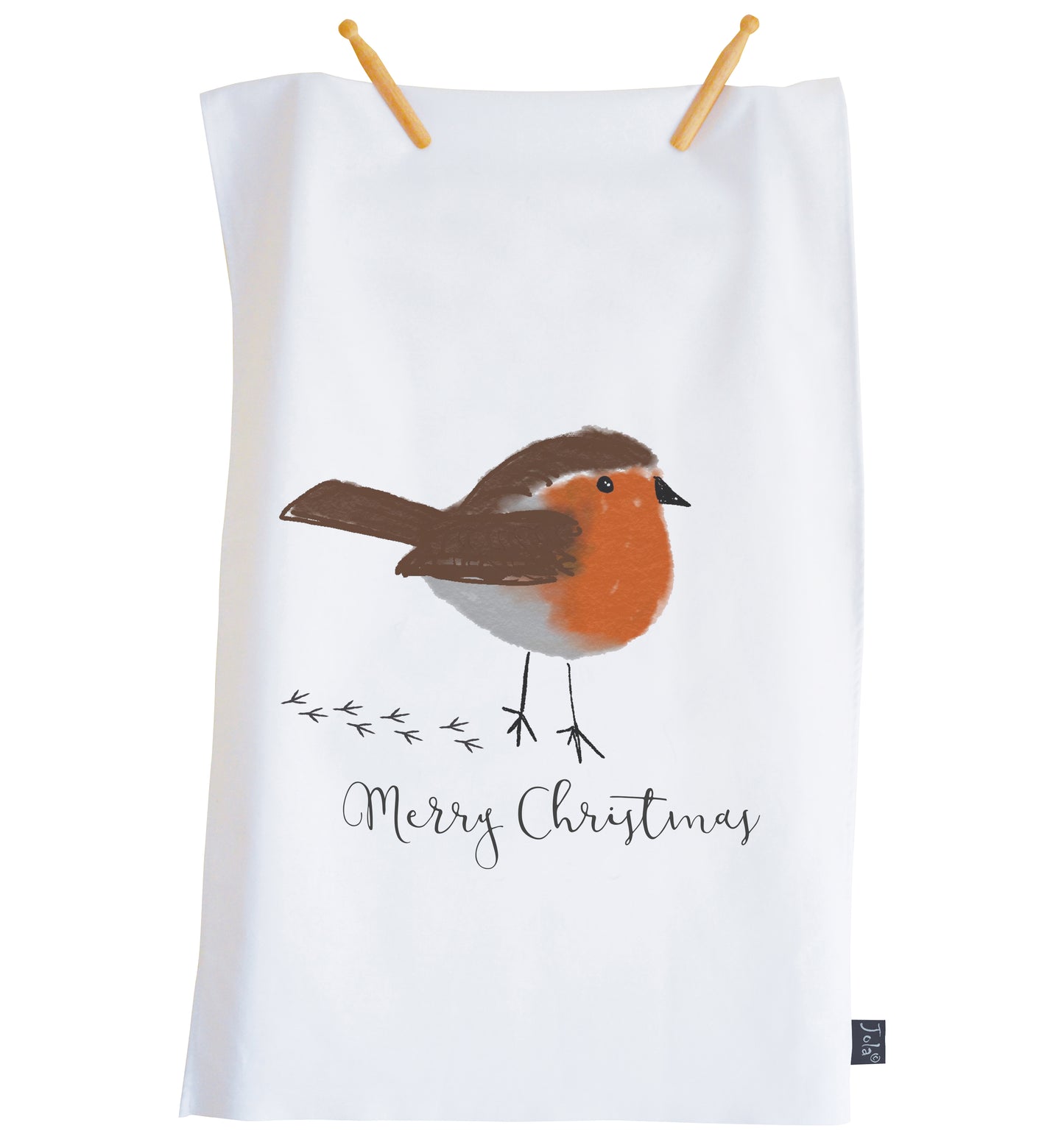 Merry Christmas Robin tea towel