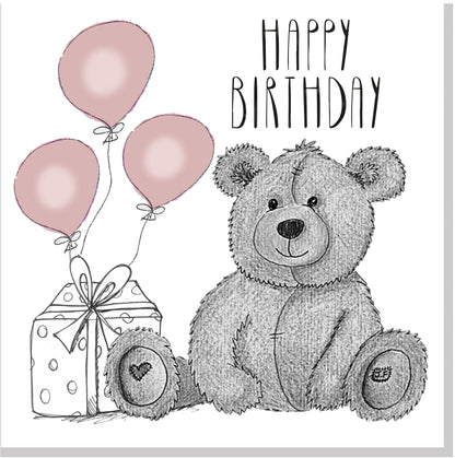 Grey Teddy balloons Birthday card