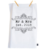 Vintage Scroll Wedding tea towel