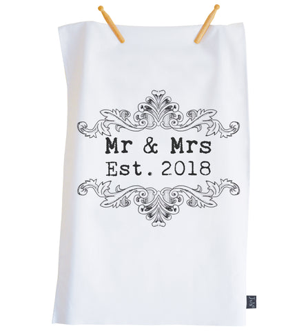 Vintage Scroll Wedding tea towel