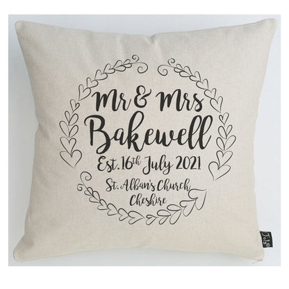 Personalised Mr & Mrs Established Wedding cushion