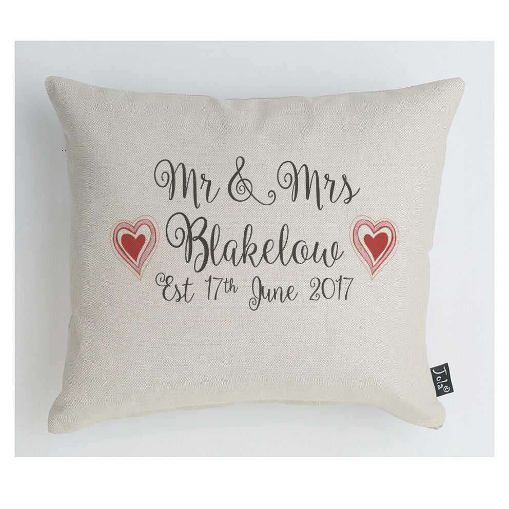 Personalised Wedding Red Hearts cushion - Jola Designs
