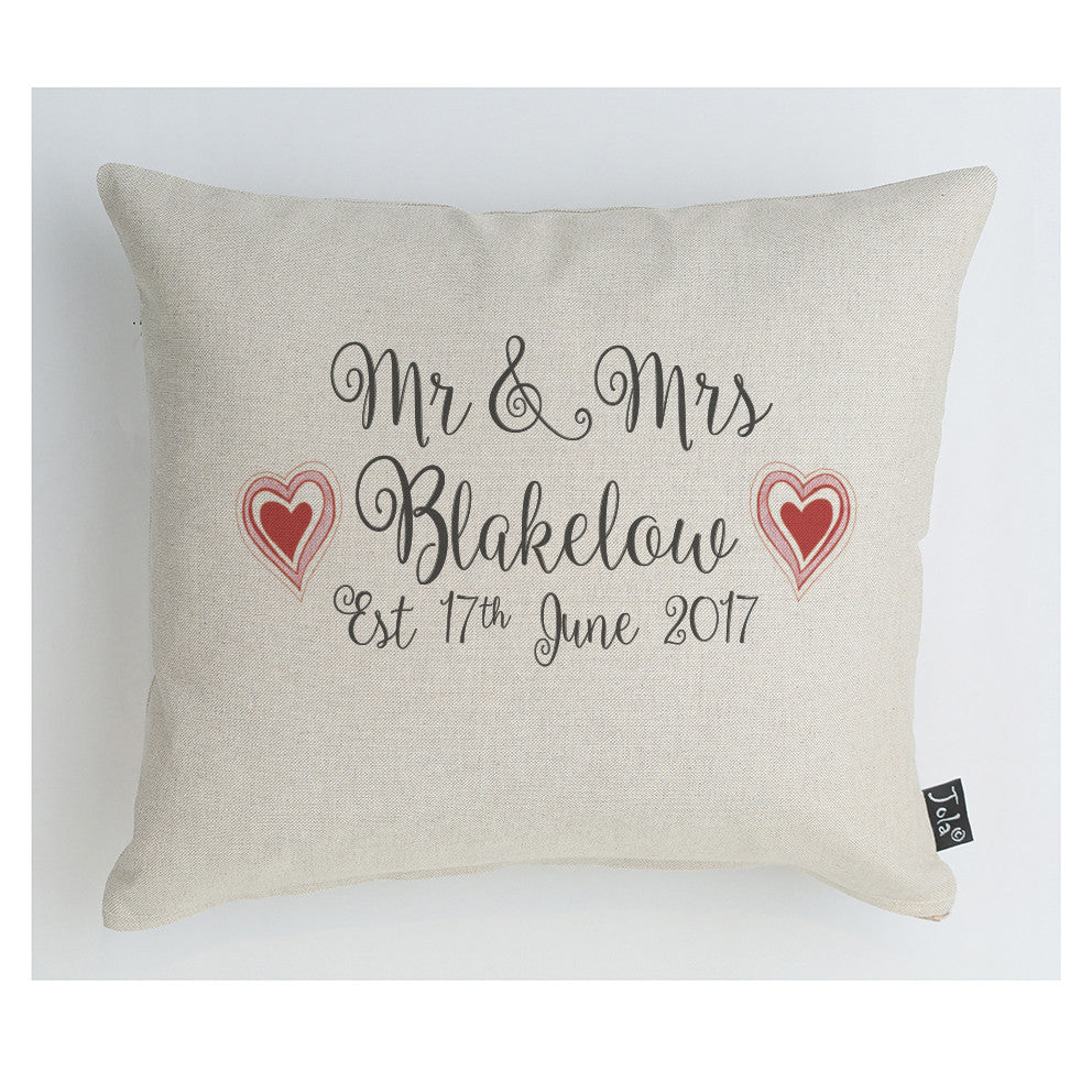 Personalised Wedding Red Hearts cushion
