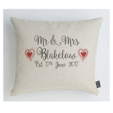 Personalised Wedding Red Hearts cushion