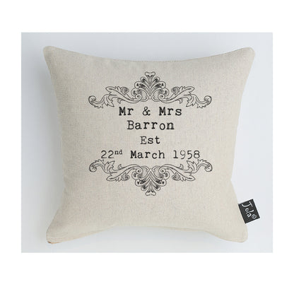 Personalised Vintage Scroll Wedding cushion - Jola Designs