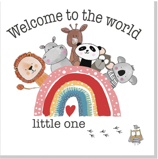 Rainbow Animals Welcome to the world square card
