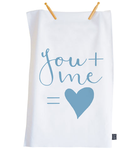 You and Me heart tea towel