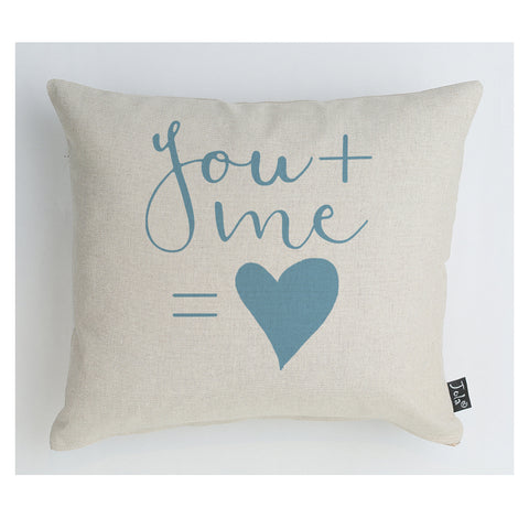 You + Me blue heart cushion