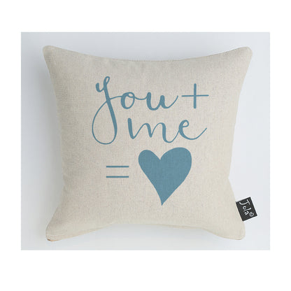 You + Me blue heart cushion