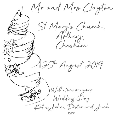 Wedding Cake Personalised tea towel