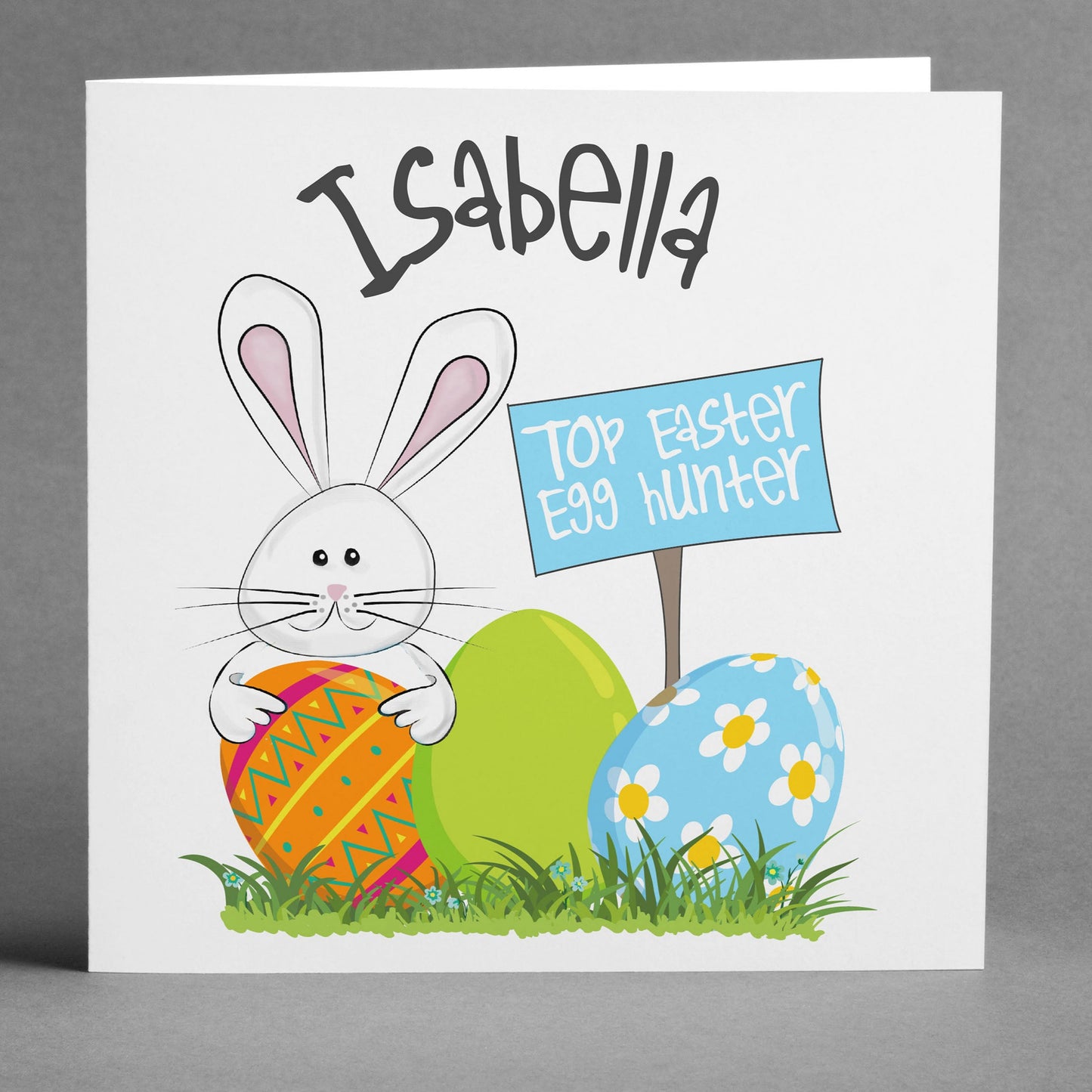 Personalised Top Easter Egg Hunter square card