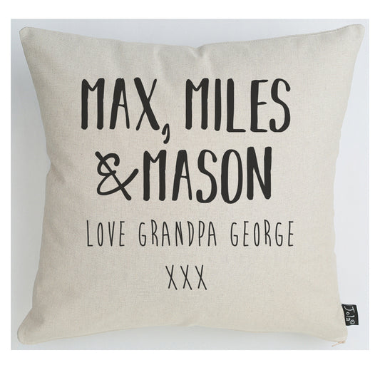 Personalised family names cushion